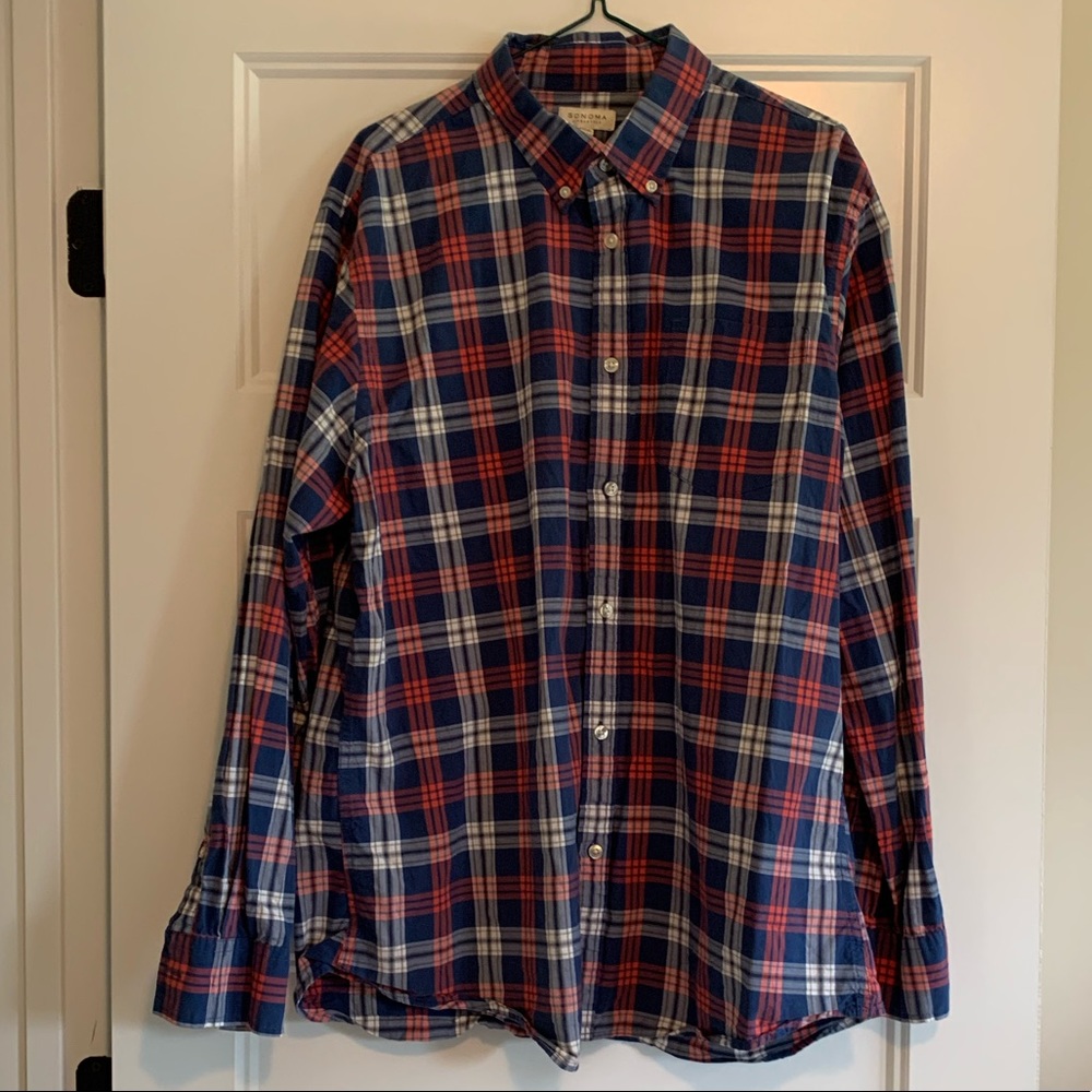 Men’s long sleeve plaid button down shirt